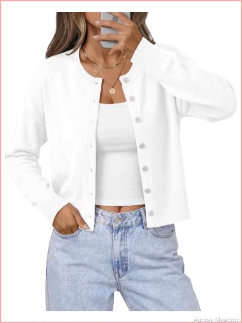 MOLERANI Cropped Knit Cardigan Lightweight Waist-Length Button Sweater